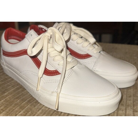 Vans Old Skool White Red Leather Skateboarding Shoes Men\'s 7 Women’s 8.5 main image 5